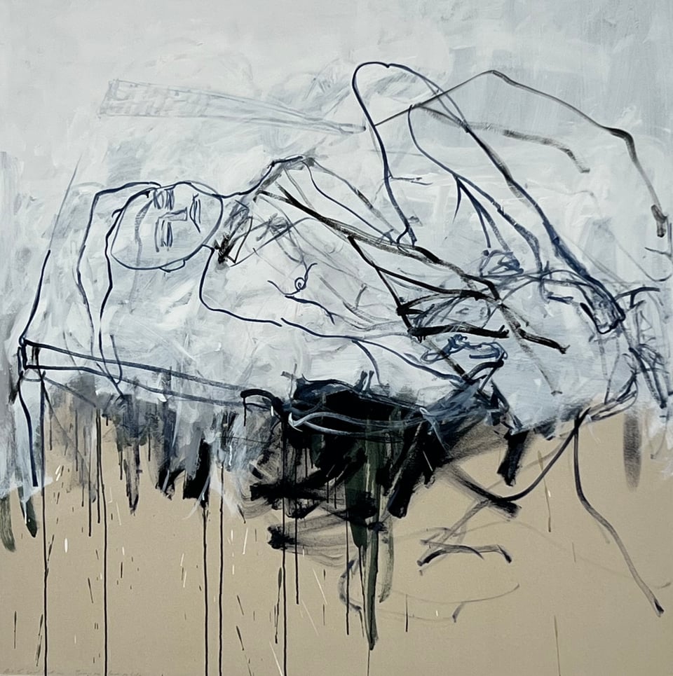 a painting of a woman laying on a bed