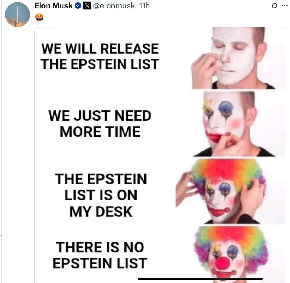 Elon Musk mocks the idea that there is no Jeffrey Epstein list