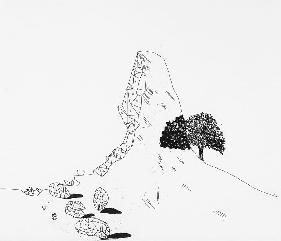 "The Glass Mountain Shattered," a 1969 etching from David Hockney's series "Illustrations for Six Fairytales from the Brothers Grimm."