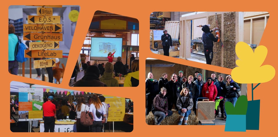 Fotos von LifeLab Ständen und Aktionen vor orangenem Hintergrund