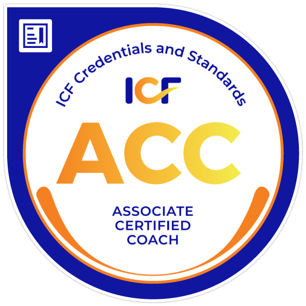 Badge reading "ICF credentials and standards: Associate Certified Coach."