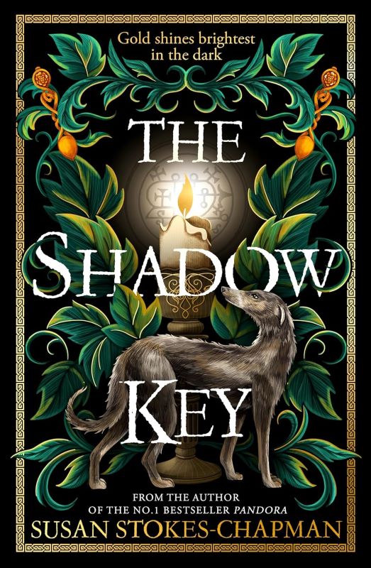 The cover for The Shadow Key by Susan Stokes-Chapman shows a dog, a candle and a mysterious symbol.