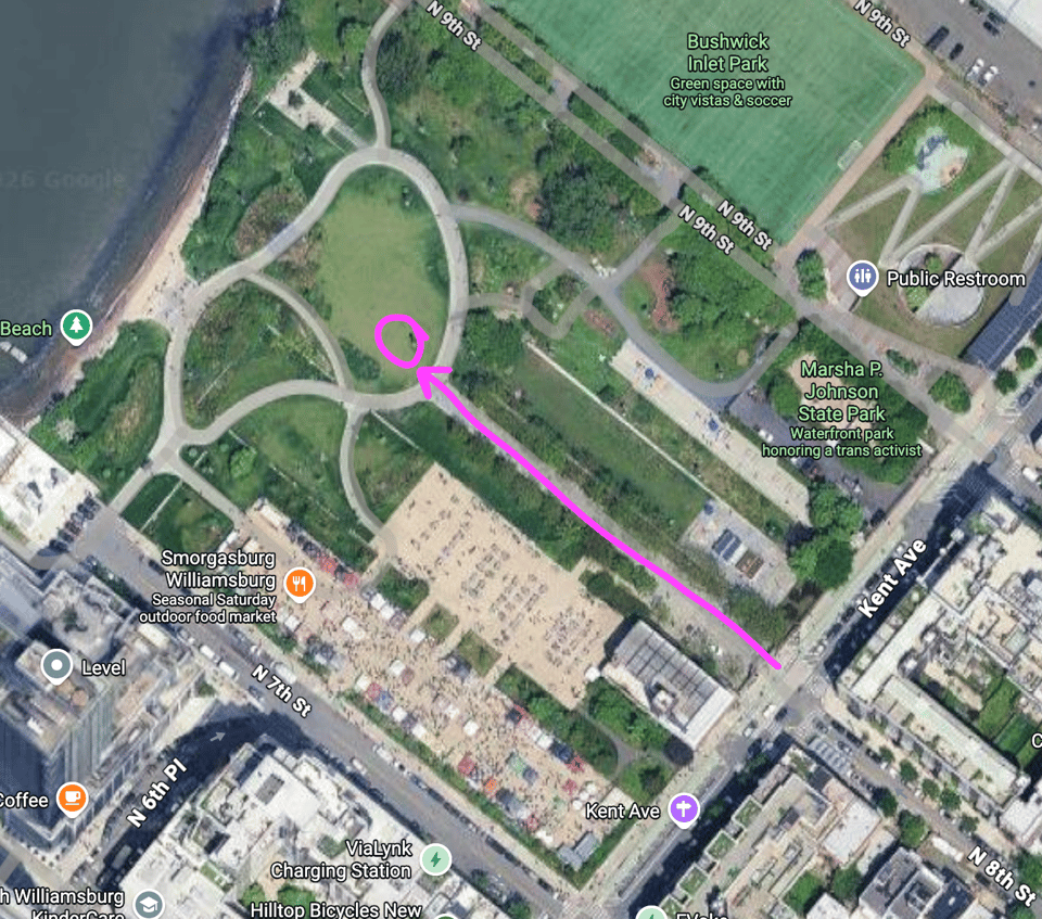we will meet here in the park at the end of the path from 8th st.