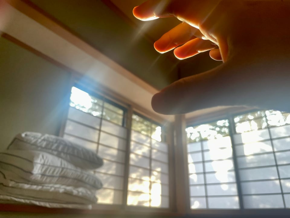 My hand, reaching out to the window