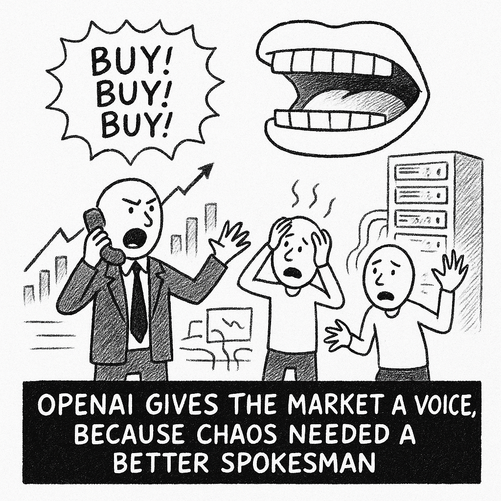 OPENAI GIVES THE MARKET A VOICE, BECAUSE CHAOS NEEDED A BETTER SPOKESMAN.