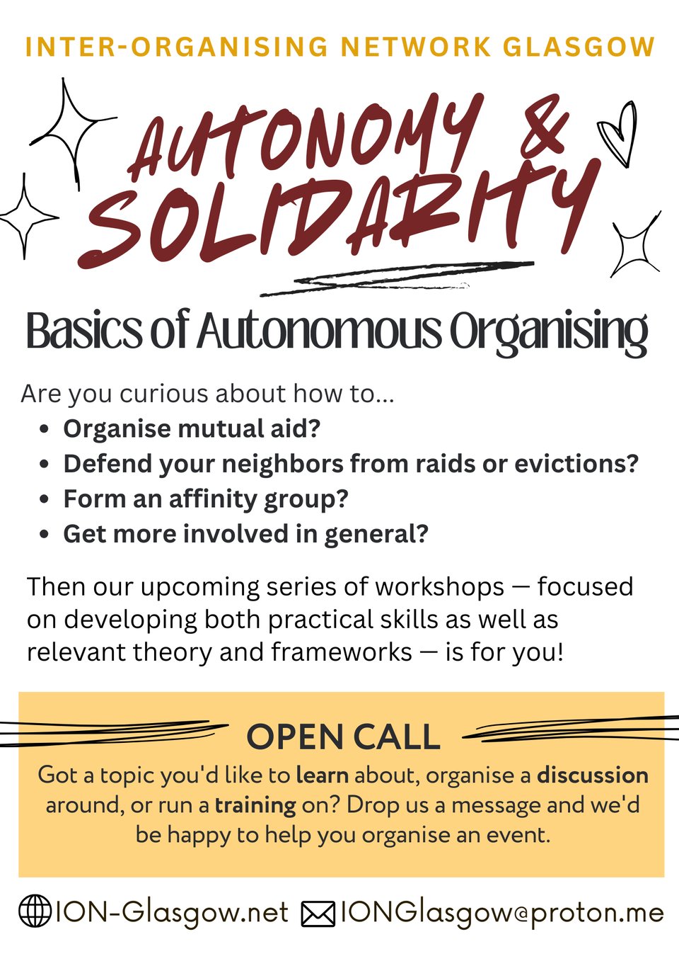 Poster with an open call for our upcoming workshop series.