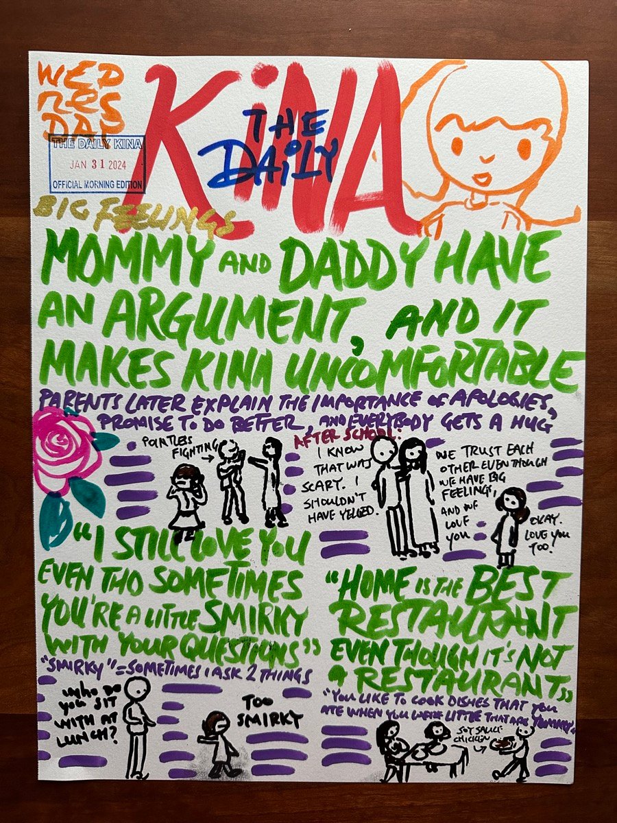 today’s issue of The Daily Kina, with the headline “Mommy and Daddy Have an Argument, and It makes Kina Uncomfortable”