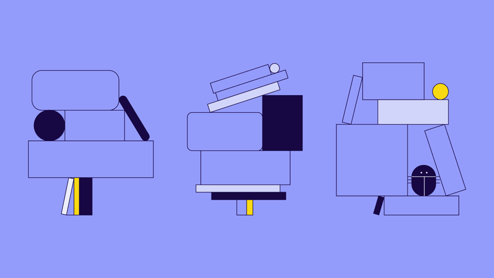 Three illustrations of blocks stacked on top of each other, all looking slightly wonky