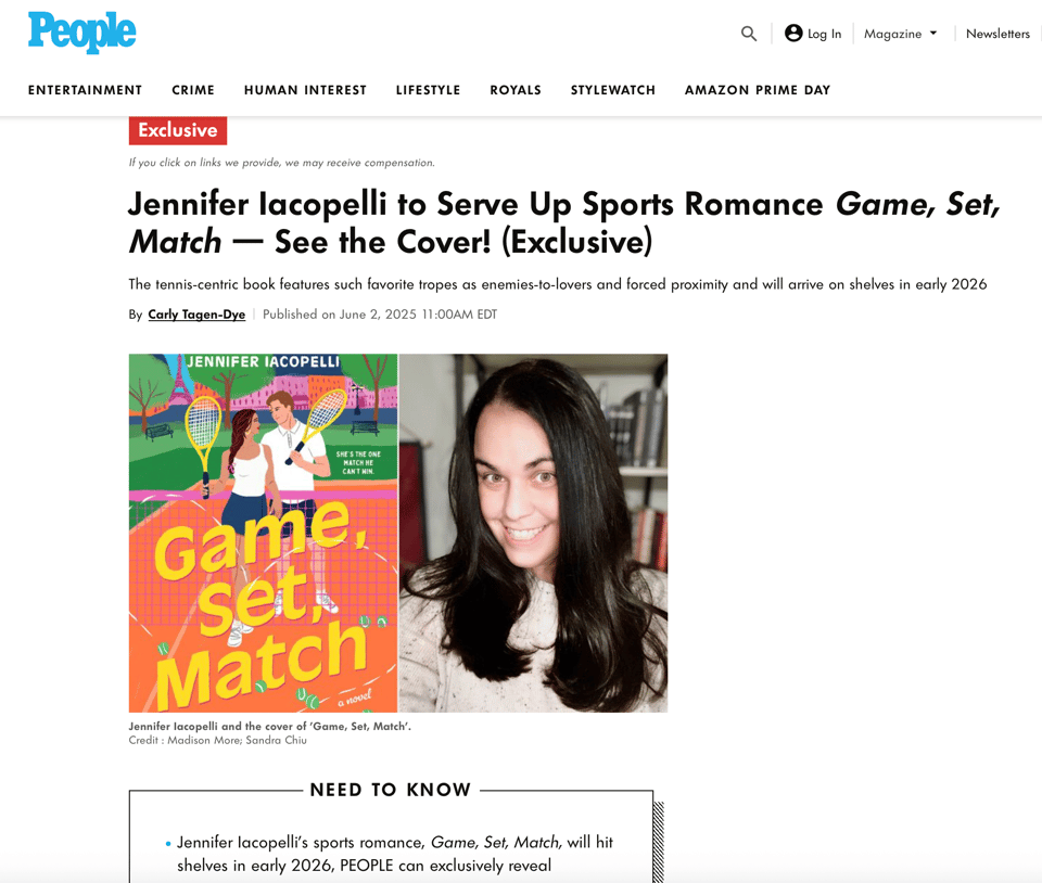 A screenshot from People.com exclusively revealing the cover of Game, Set, Match