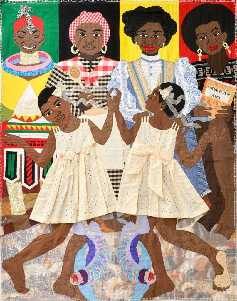 Dawn Williams Boyd, “Piscean Dancer” (2016), quilting and appliqué embroidery (image public domain via Fine Arts Collection on JSTOR) Click image to view source.