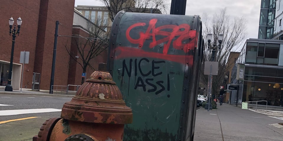 Portland mail receptacle that says Nice Ass