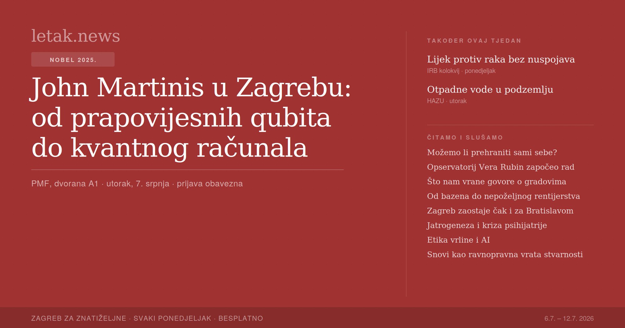 Newsletak: Nobelovac Martinis dolazi na PMF o kvantnim računalima