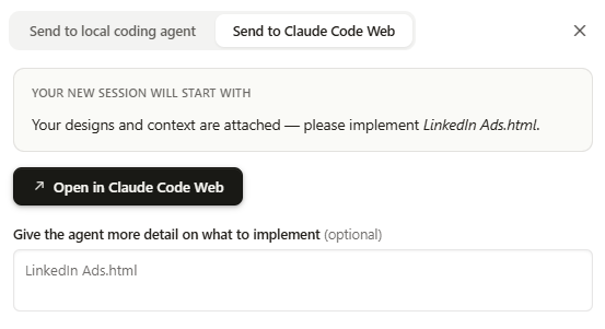 Send to Claude Code handoff dialog