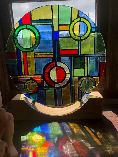 A stained glass panel.