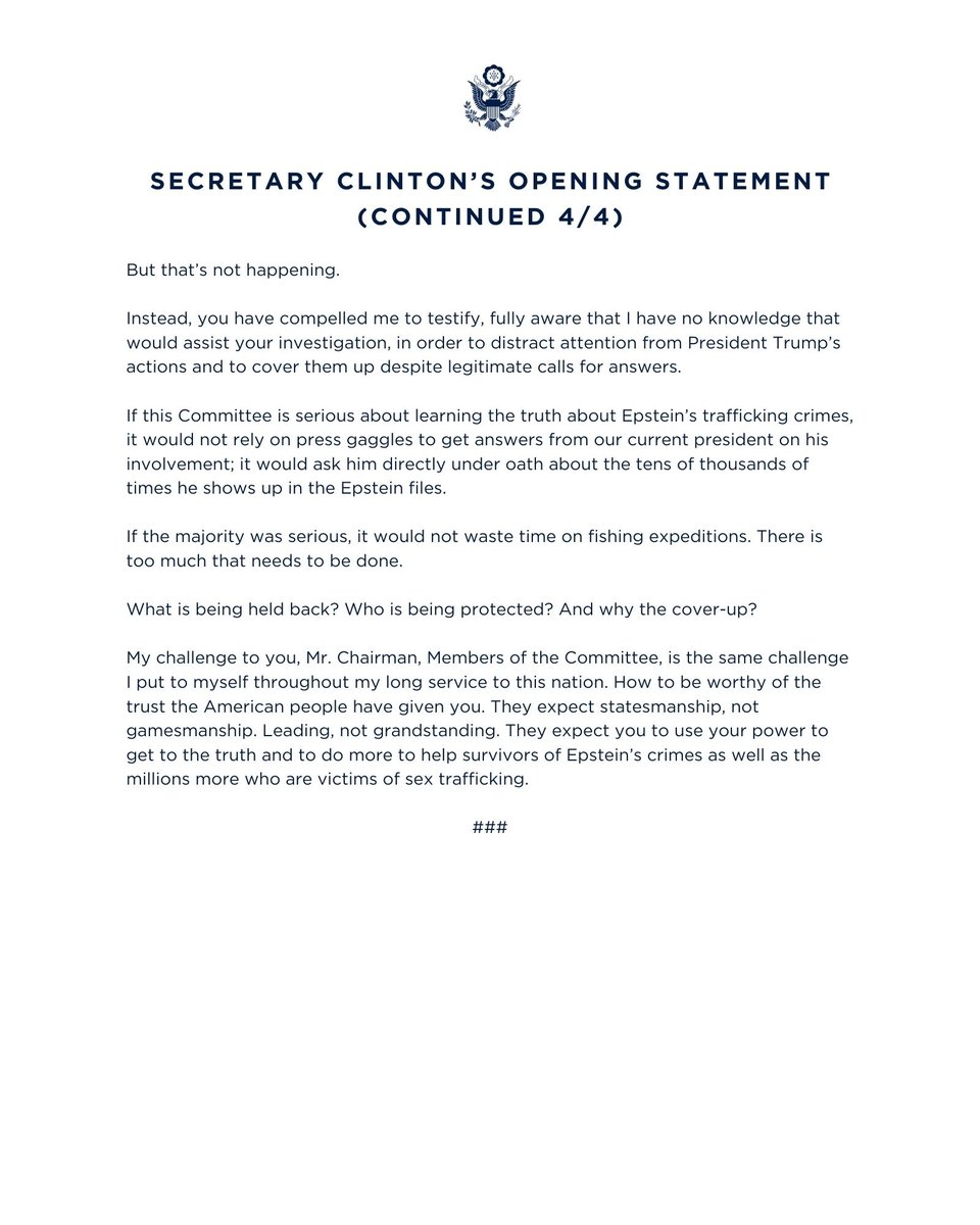 Hillary began her testimony to Congress yesterday.