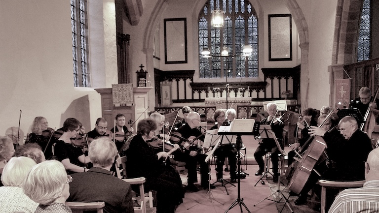 Monochrome picture of an orchestra