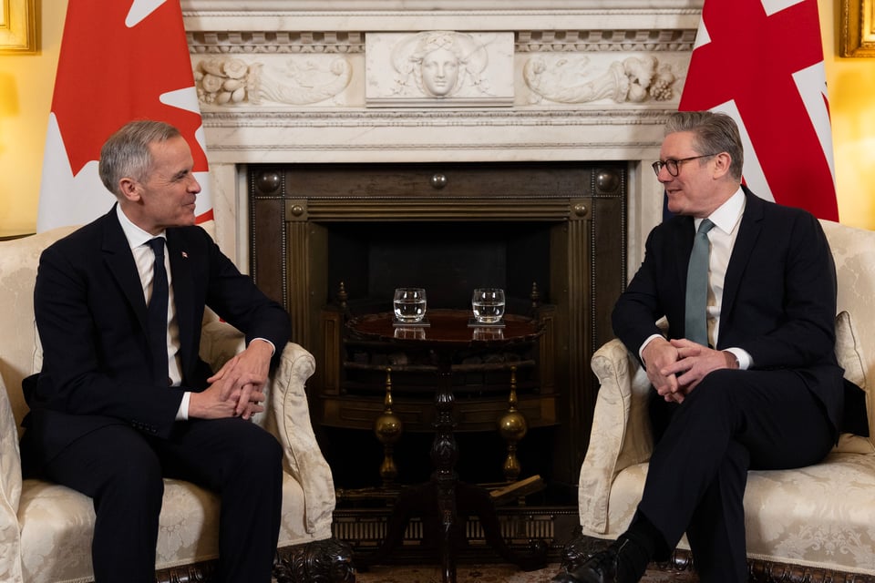 Prime Minister Keir Starmer meets with Canada's Prime Minister Mark Carney for a bilateral meeting in 10 Downing Street on March 17, 2025 in London, United Kingdom.