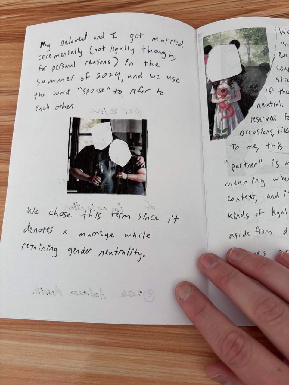 Page of text with a collage in the middle featuring two light-skinned people whose faces are whited out.