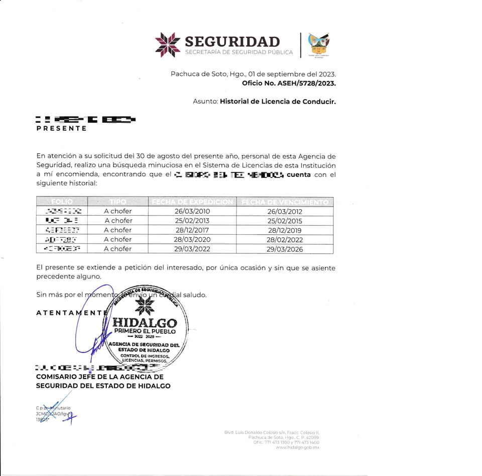 An image of an abstract from the Mexican state of Hidalgo with identifying information blurred out.