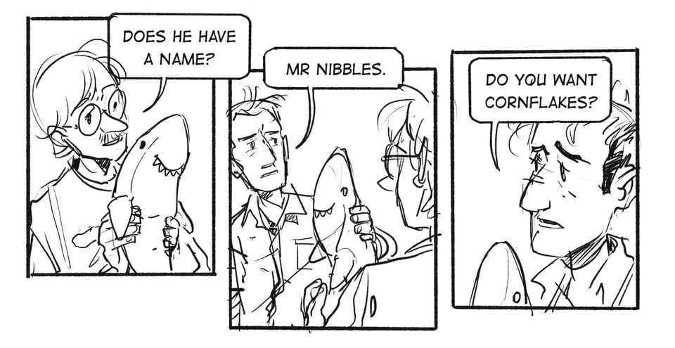 Rough pencils for three comic panels from NewOldRare.