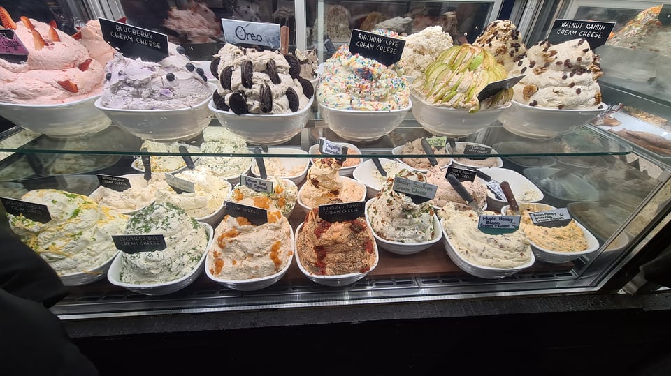 Picture of the cream cheese selections at Tompkin Square
