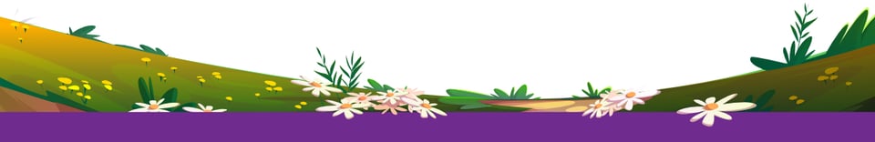 Graphic illustration of grassy area with some flowers and foliage