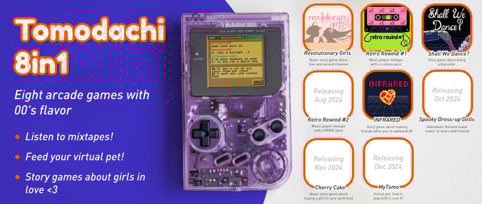 Banner image: Tomodachi 8in1, eight arcade games with 00's flavor