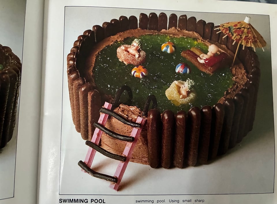 cake designed to look like a swimming pool