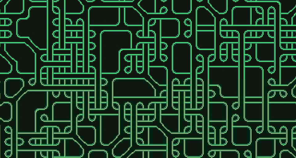 Screenshot from Gordian Knot automaton with lots and lots of knots