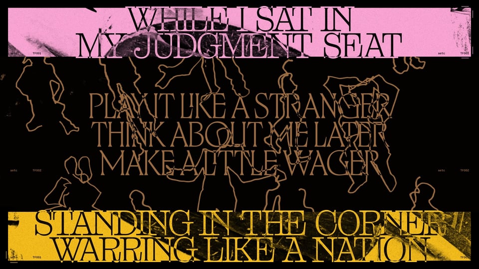 A messy type specimen showcasing two all-caps typefaces designed for Astronauts, etc.