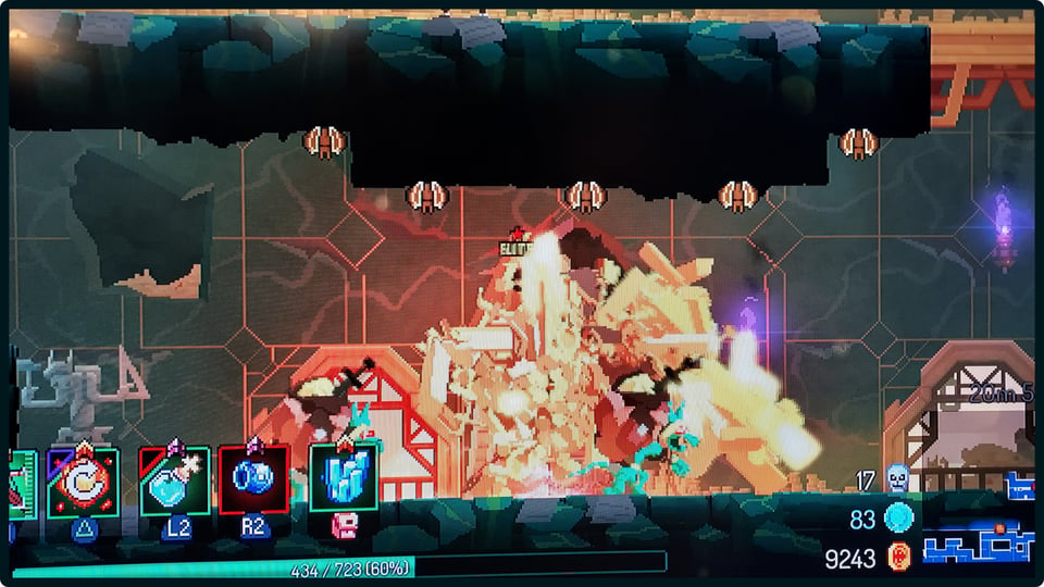 a screencap of an elite golden golem in the game Dead Cells