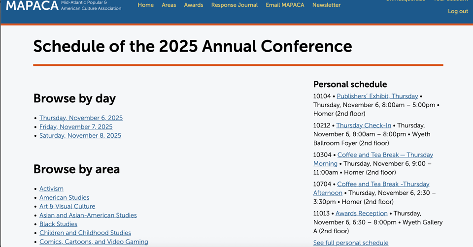 Screenshot of the Schedule of the 2025 Annual Conference page and the Personal schedule