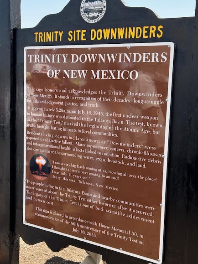 Plaque that honors the Trinity Downwinders of New Mexico. Dedicated July 16, 2025