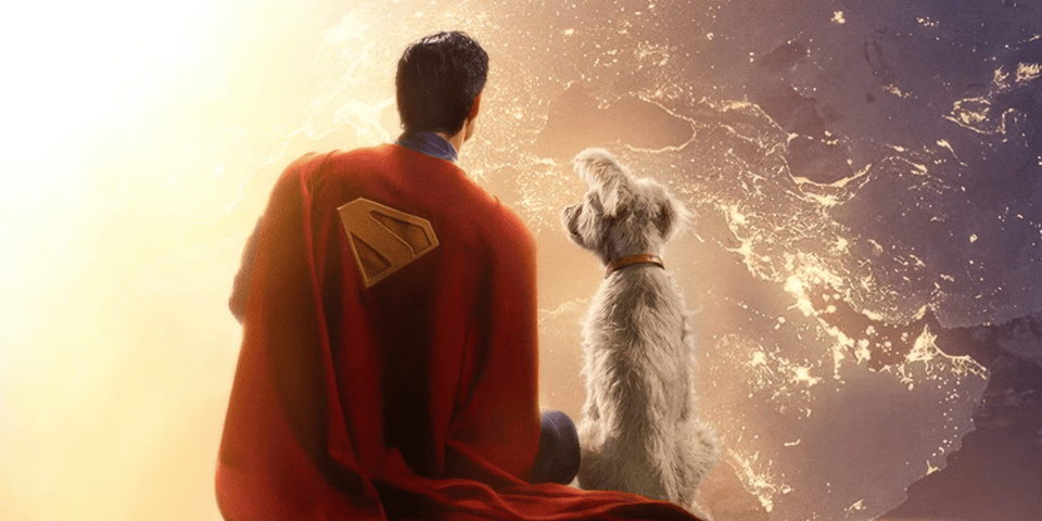 Krypto and Superman look at the Earth from the moon.