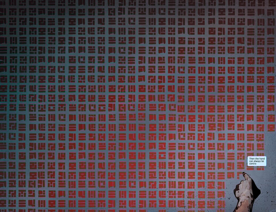 a wall of ciphers which is the serial killers' calling card in The One Hand and The Six Fingers, written in blood of course