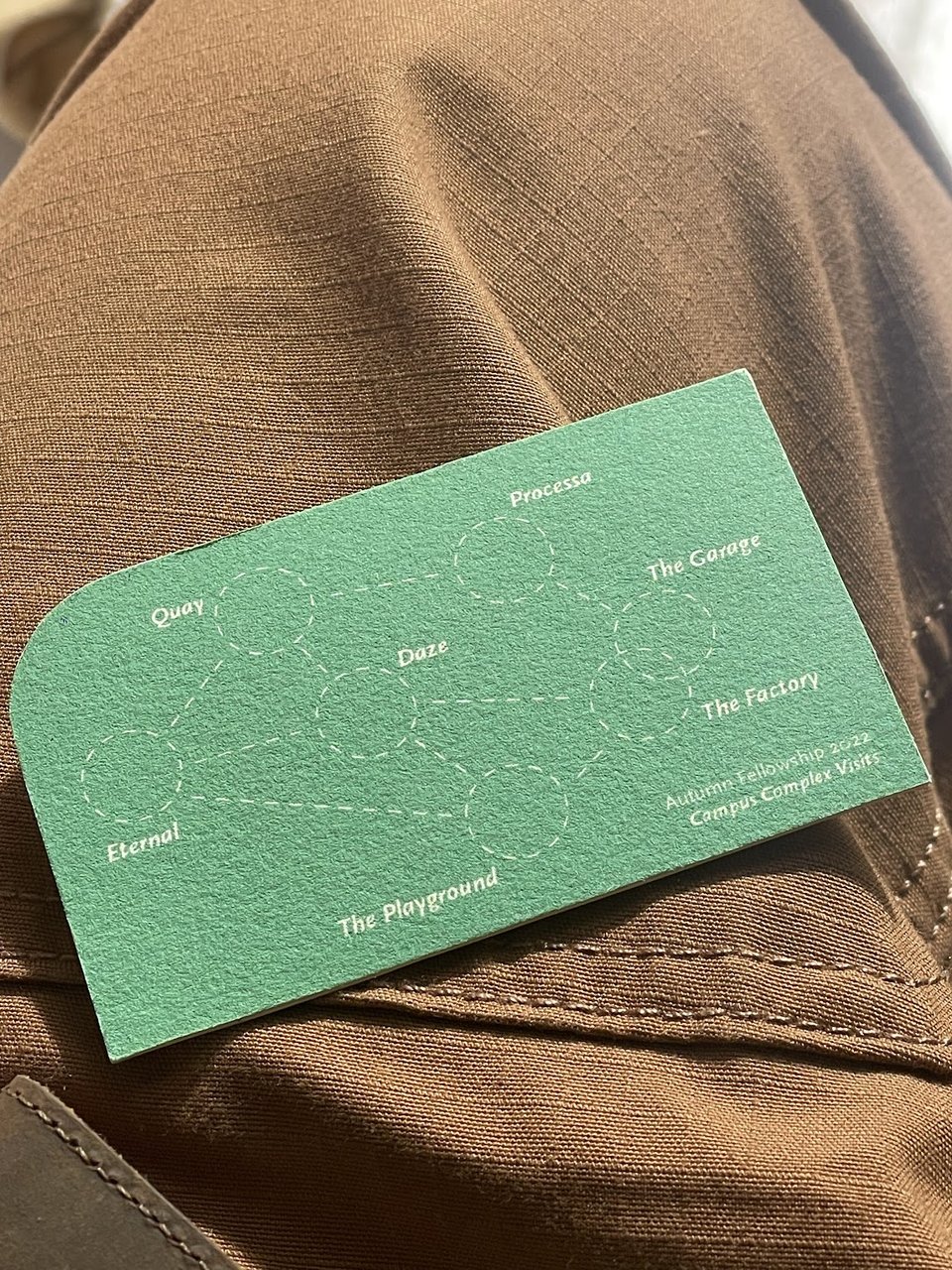 A green card with a diagram connecting “eternal” “Dazed” “The Playground” among others.