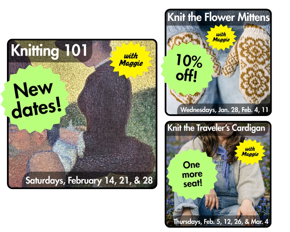 three great classes at the dropped stitch