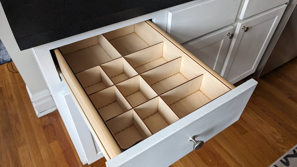drawers in a kitchen cabinet