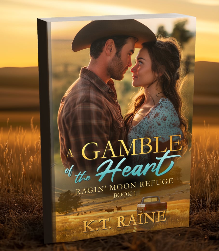 A young Montana cowboy holds his love interest amid a glowing sunset.