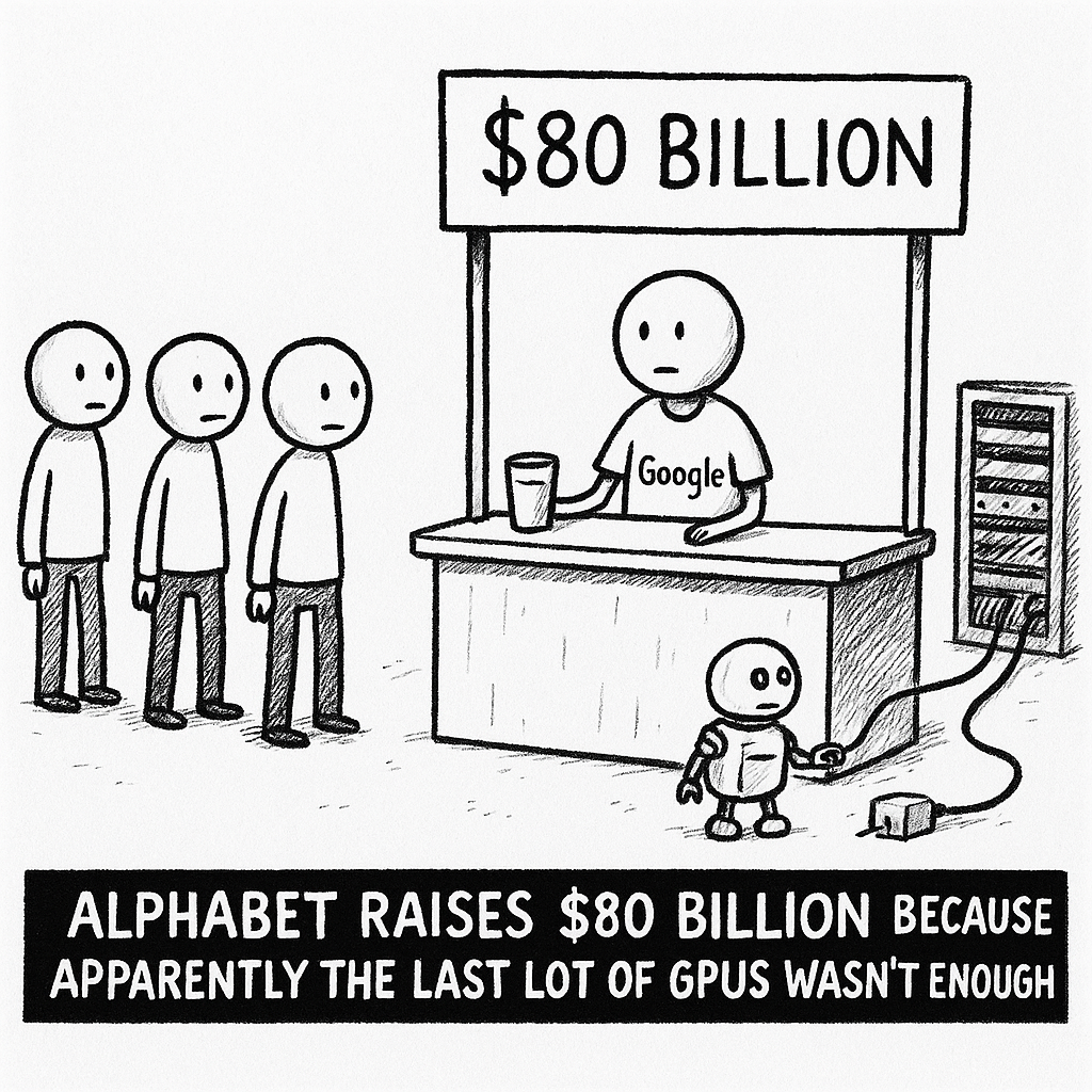 ALPHABET RAISES $80 BILLION BECAUSE APPARENTLY THE LAST LOT OF GPUS WASN'T ENOUGH.