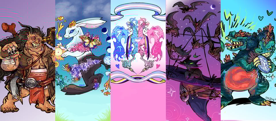 A group of various characters illustrated by me