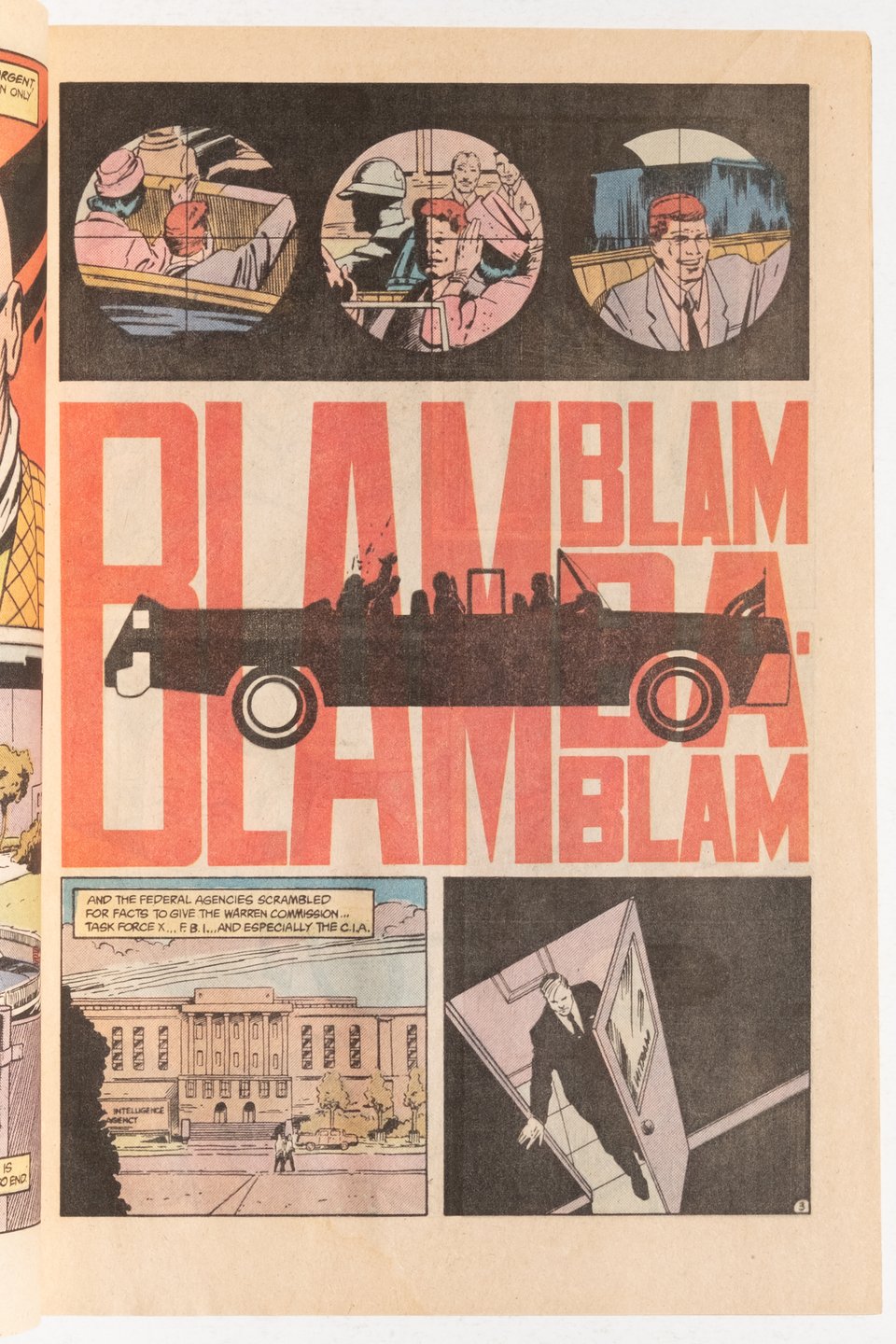 interior page from Suicide Squad Annual showing the JFK assassination with a graphic text illustration