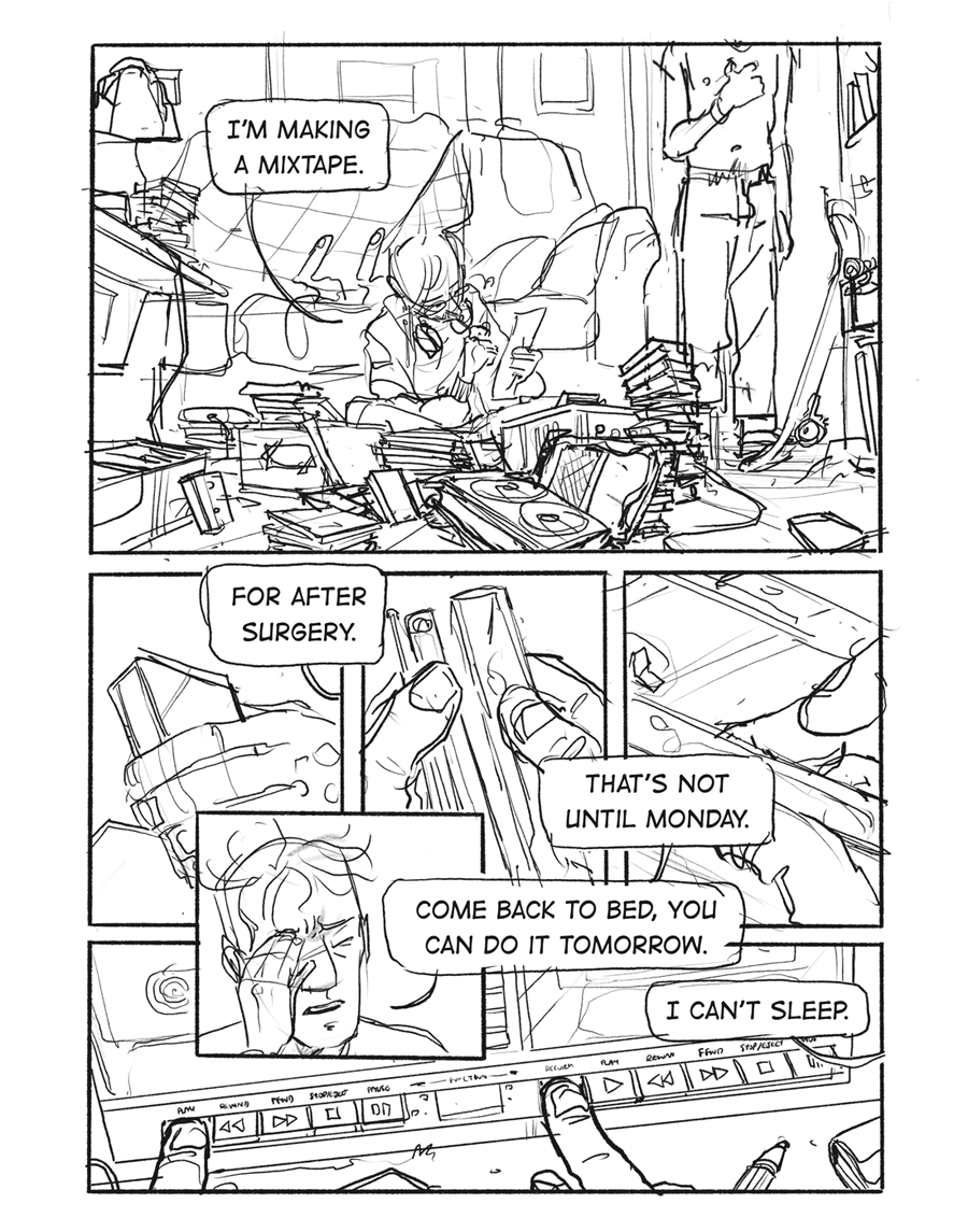 The pencils for a NewOldRare comic page.