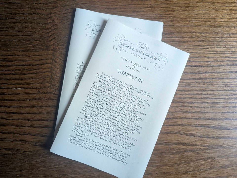 Two installments of Mary Marchbanks, each a piece of paper folded in half booklet-style.
