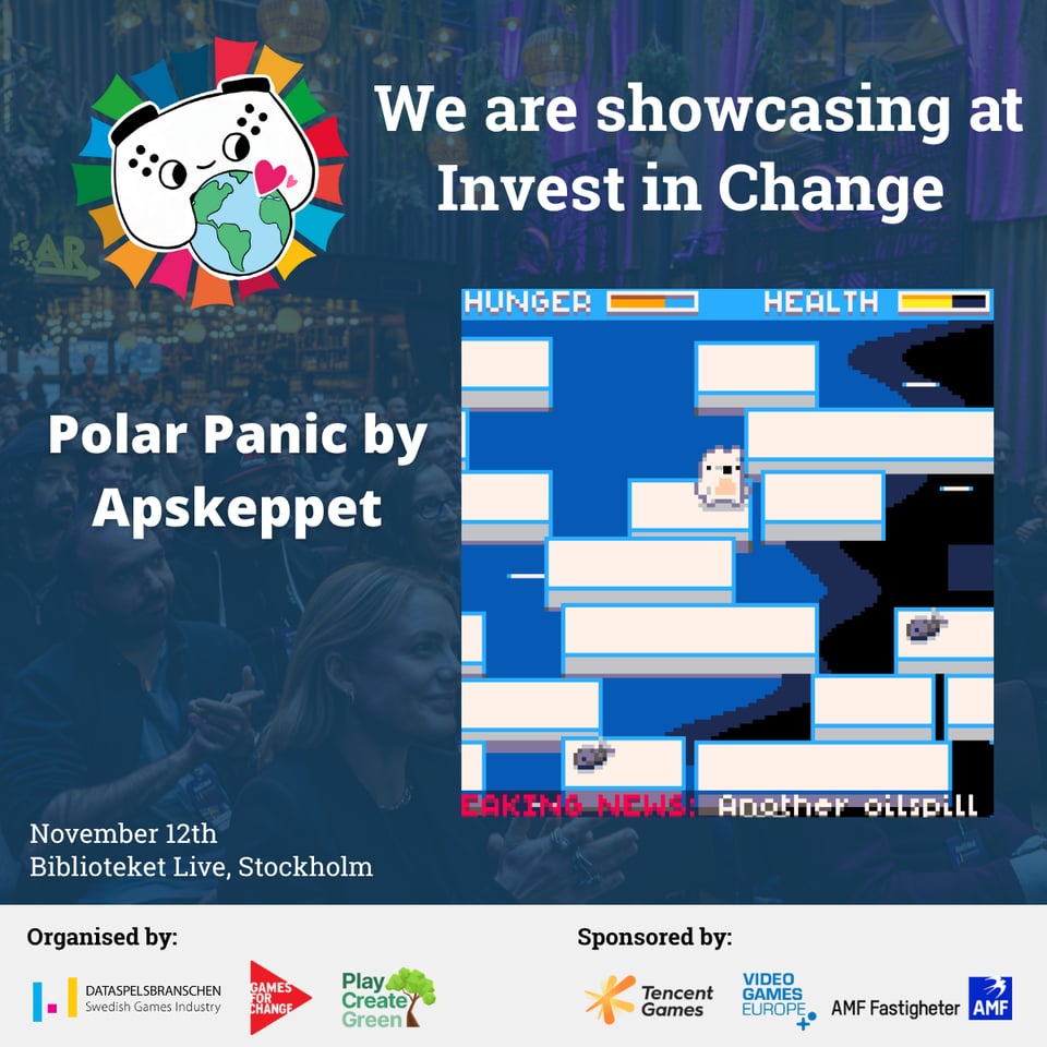 Screenshot of polar panic, showing a polar bear struggling with surviving the melting polar caps.