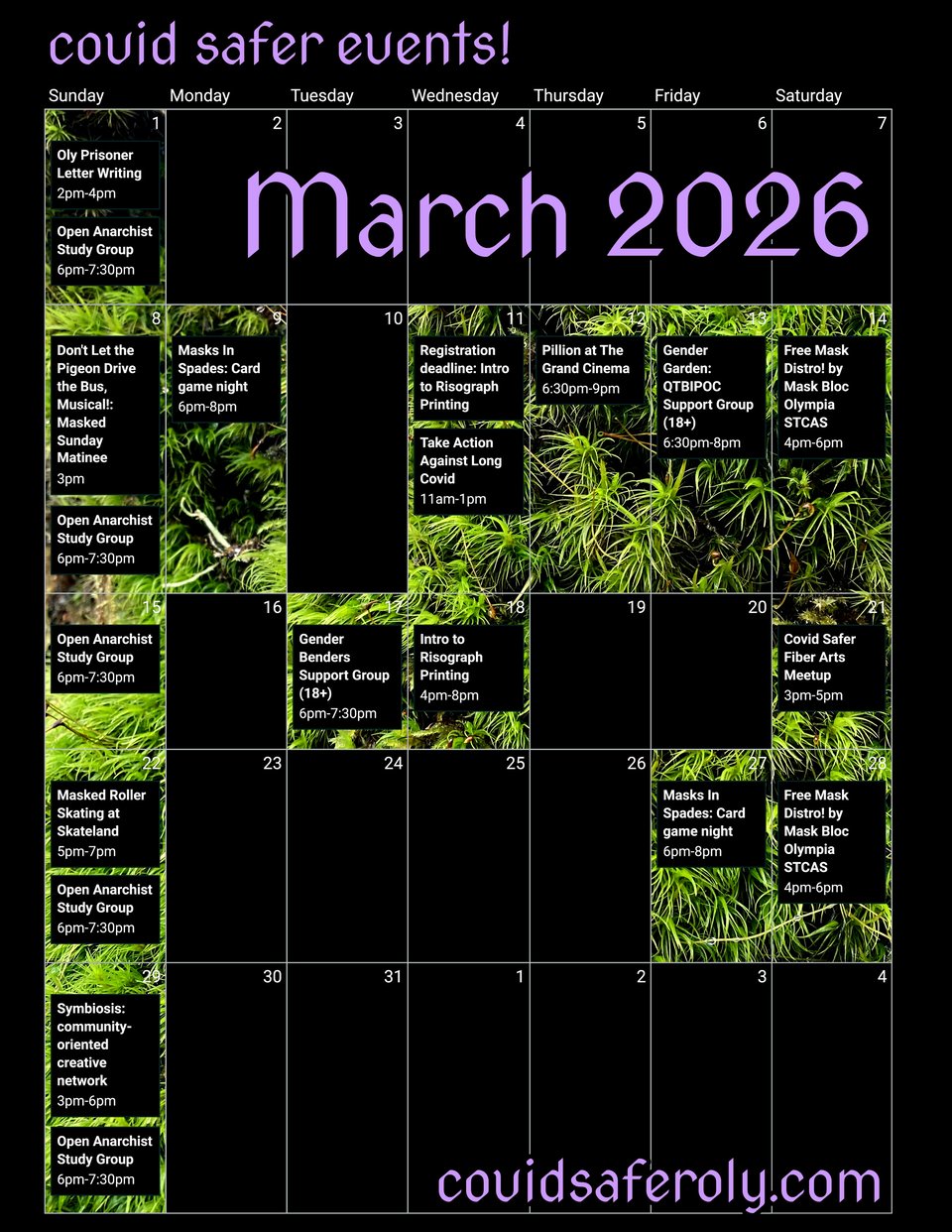 covid safer events calendar for march.