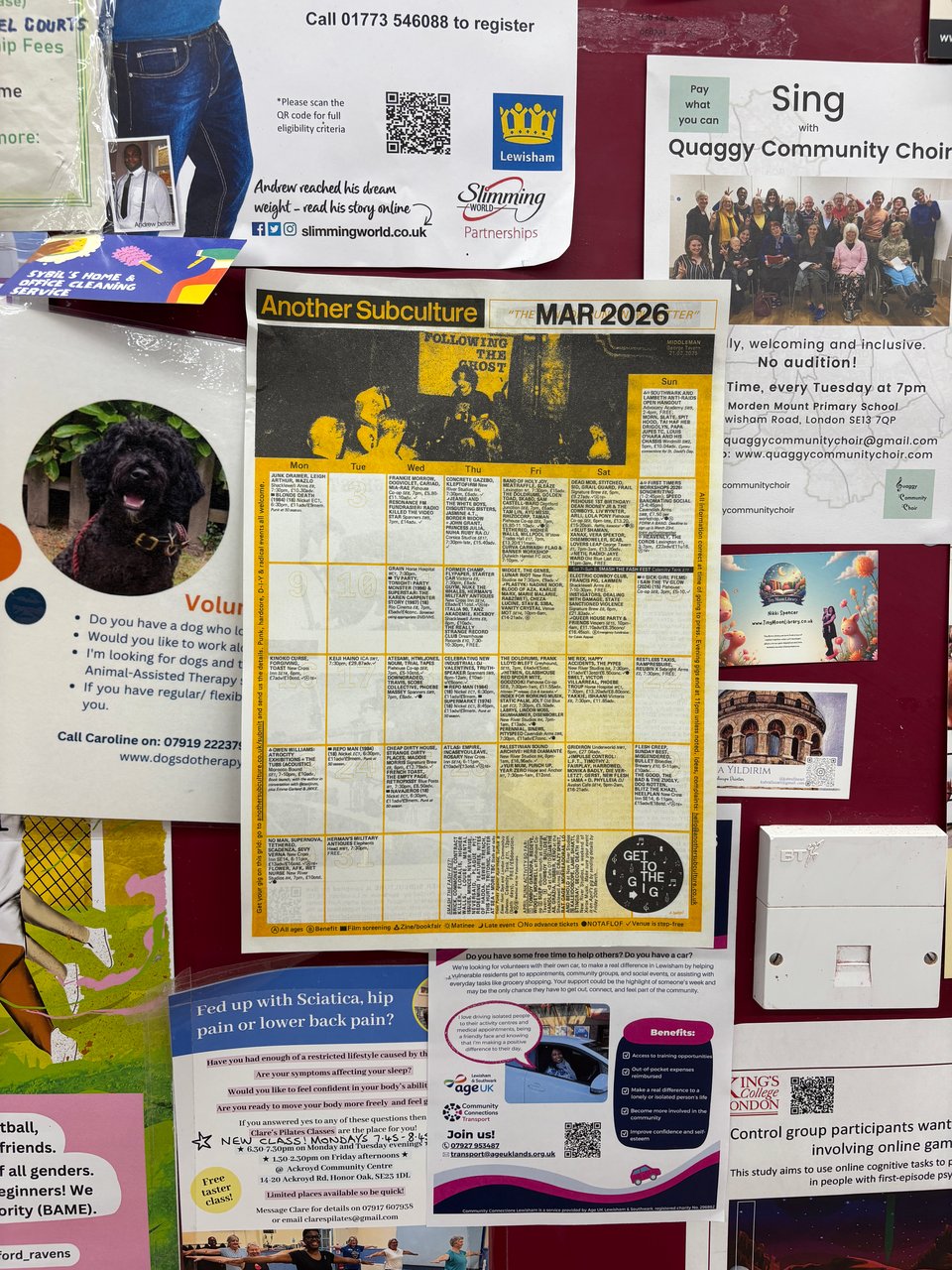 March's Another Subculture issue, pinned to the noticeboard of a local Sainsbury's