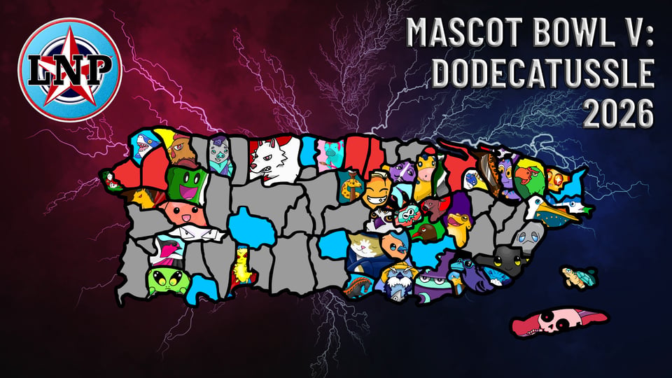 The Mascot Bowl V map for 2026 adds the twelve new municipalities, colored in red or blue to match their league. For Betances, Aguada and Moca close out the northwest corner of the island; Vegas Alta and Baja join the fray for Team Red in the north, and just a bit further east, San Juan and Guaynabo, also in red, make their claim.
The blue teams for Hostos are a little more spread out; Guánica is in the southwest next to Lajas, Adjuntas is north of Guayanilla, and Villalba and Cayey now complete what has become a real cluster of mascot teams in the southeast. Up north, Barceloneta sits between Camuy and Arecibo, and in the northeast, Fajardo is between Luquillo and Ceiba, also creating a full line that stretches around the entire east edge of the main island.