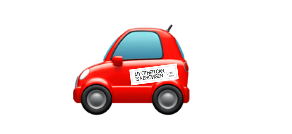 a red car emoji with a bumper sticker on the side that says, "MY OTHER CAR IS A BROWSER"
