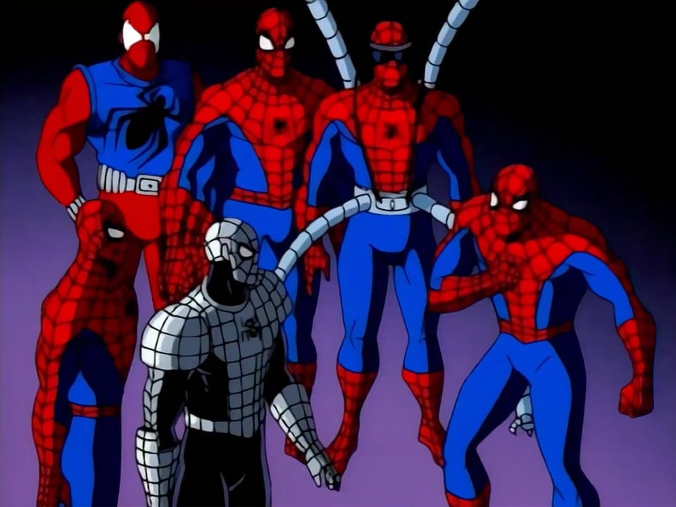 A buncha Spideys together in the finale of the 1994 cartoon